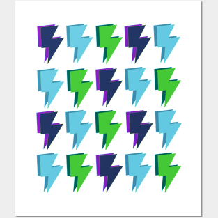 Green, Purple and Blue Lightning Bolts Posters and Art